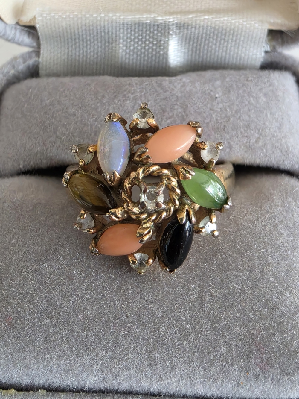 Multi-Stone Floral Cocktail Ring - Colorful Gem Cluster Sz 6 or 6.5